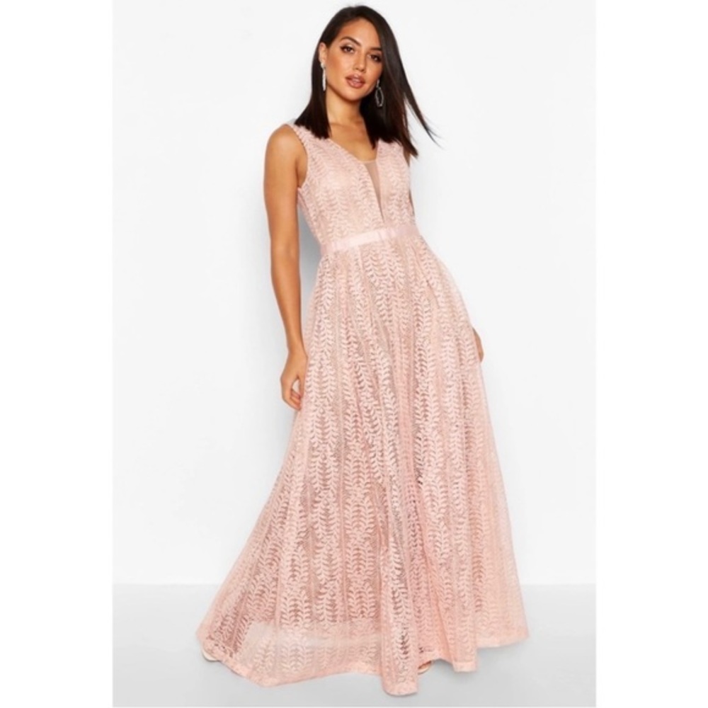 Lucy Wang Boutique Lace Plunge Maxi Bridesmaid Dress